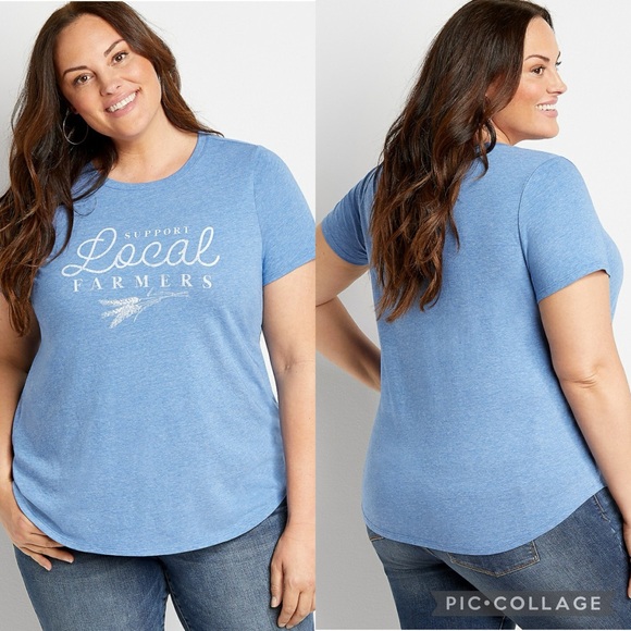 NEW! Maurices Support Local Farmers Graphic Short Sleeve T-Shirt In Vintage Blue - Picture 3 of 16